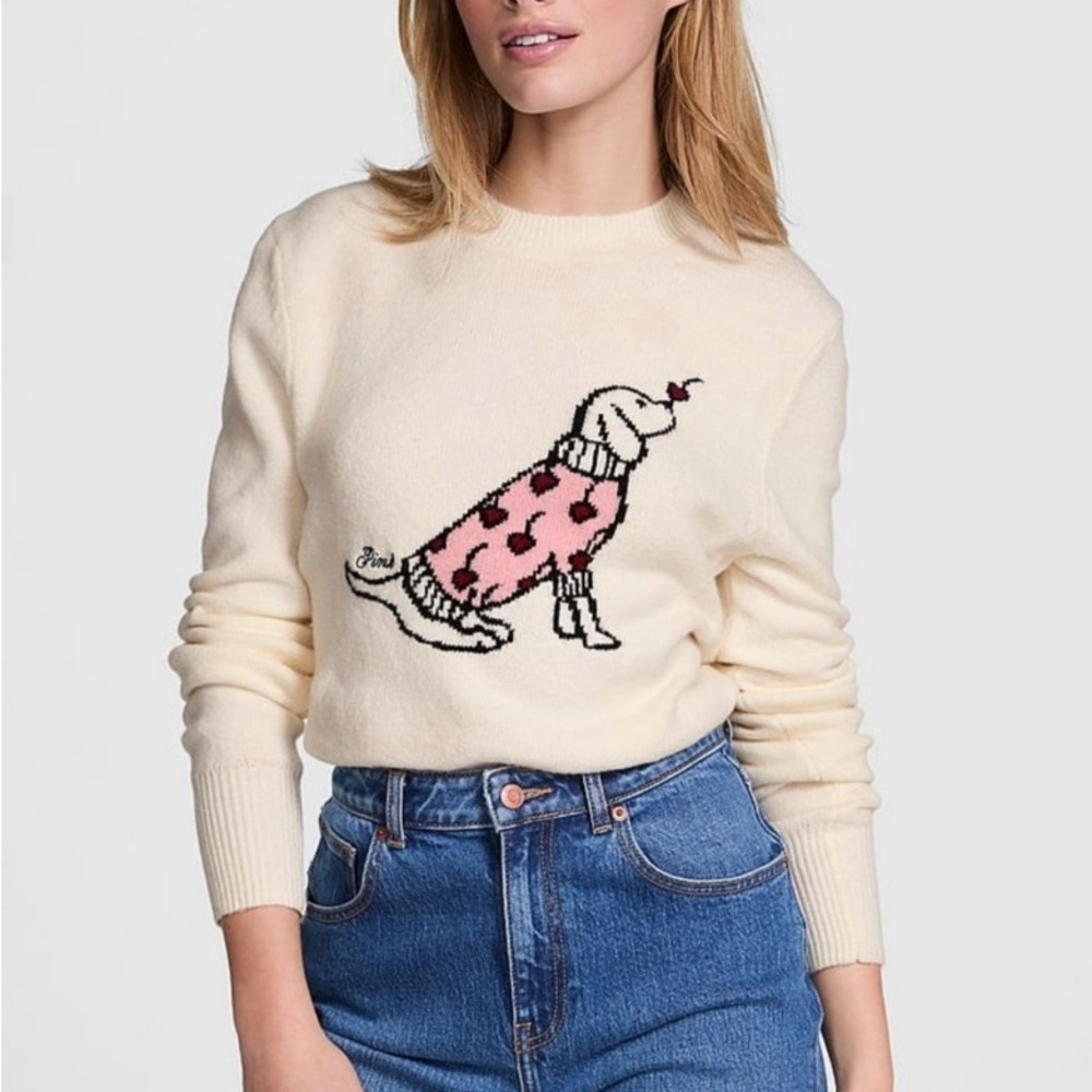 Victoria’s Secret PINK
Collegiate Knit Crewneck Sweater valentines with dog